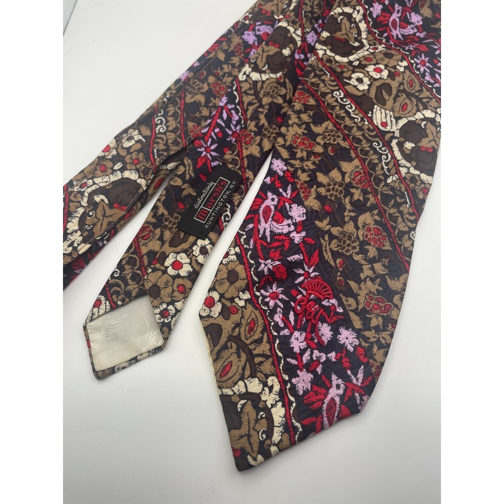 Vintage Countess Mara Silk Tie Floral Bird Tapestry Brown Red Purple 4 Inch Wide